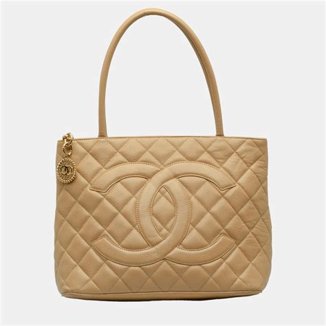 chanel beige medallion tote